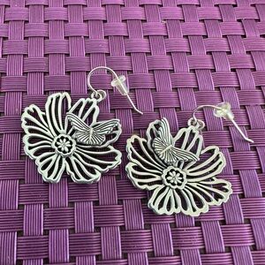 Brighton Silver Flower and Butterfly Drop Earrings